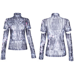 OPT-579TCF Millennium E-Worm high neck elastic mesh print top?-??Punk Rave Clothing