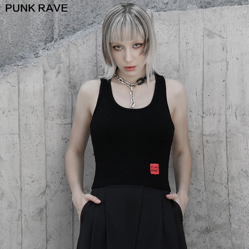 OPT-585BXF Back cross-print vest?-??Punk Rave Clothing