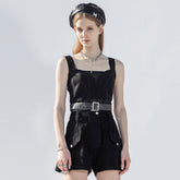 OPT-613BXF Edgy Mesh Tank Top with Belted Accents Punk Shirts?-??Punk Rave Clothing
