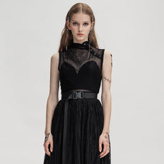 OPT-621BXF Gothic Mesh Elastic Black Vest with Belted Waist Design?-??Punk Rave Clothing