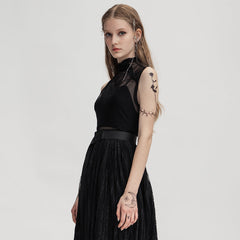 OPT-621BXF Gothic Mesh Elastic Black Vest with Belted Waist Design?-??Punk Rave Clothing