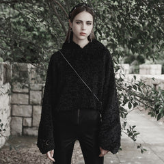 OPT-728WYF Gothic Punk Sweater with Flared Sleeves Hooded Cropped Design