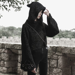 OPT-728WYF Gothic Punk Sweater with Flared Sleeves Hooded Cropped Design