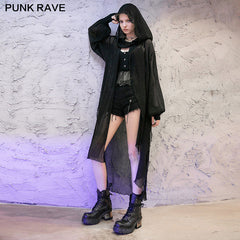 OPY-469XCF long Pointed cap pleat chiffon coat?-??Punk Rave Clothing