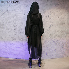 OPY-469XCF long Pointed cap pleat chiffon coat?-??Punk Rave Clothing