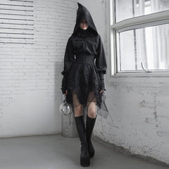 OPY-488XDF Gothic Hooded Sweater with Dramatic Sleeves and Ribbed Waistband