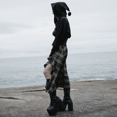 OPY-488XDF Gothic Hooded Sweater with Dramatic Sleeves and Ribbed Waistband