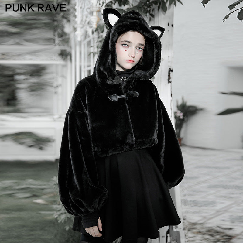 OPY-492XDF Cute ears drawstring cap short coat?-??Punk Rave Clothing