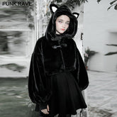 OPY-492XDF Cute ears drawstring cap short coat?-??Punk Rave Clothing