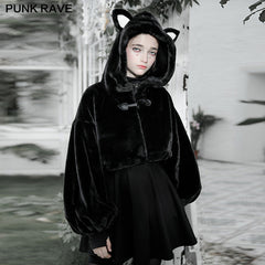 OPY-492XDF Cute ears drawstring cap short coat?-??Punk Rave Clothing
