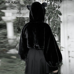 OPY-492XDF Cute ears drawstring cap short coat?-??Punk Rave Clothing