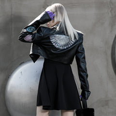 OPY-575XDF Edgy Graphic Embroidered Cropped Punk Jacket Retro Style