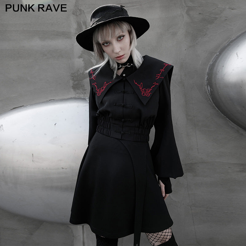 OPY-576XDF Navy collar embroidered short coat?-??Punk Rave Clothing
