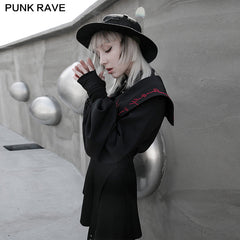 OPY-576XDF Navy collar embroidered short coat?-??Punk Rave Clothing