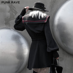 OPY-576XDF Navy collar embroidered short coat?-??Punk Rave Clothing