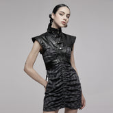 OPY-654MJF Edgy Leather Buckle Detail Punk Vests for Women