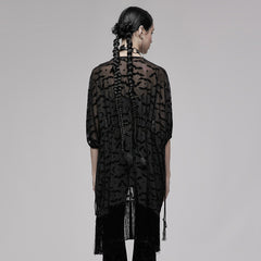 OPY-656DPF Gothic Coat Sheer Fringe Layered Black Longline Jacket Gothic Sheer Lace Fringe Open Front Coat Women