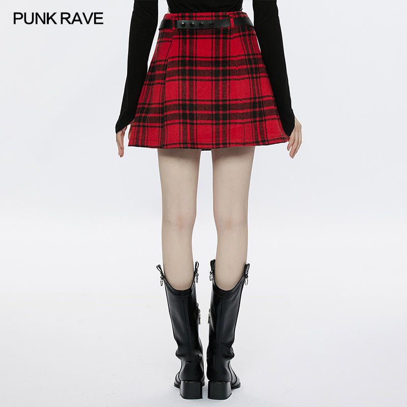 Punk Rave OPQ-1318DQF Comfortable And Warm Plaid Splicing Cool Skirt?-??Punk Rave Clothing