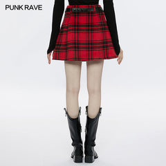Punk Rave OPQ-1318DQF Comfortable And Warm Plaid Splicing Cool Skirt?-??Punk Rave Clothing
