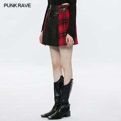 Punk Rave OPQ-1318DQF Comfortable And Warm Plaid Splicing Cool Skirt?-??Punk Rave Clothing