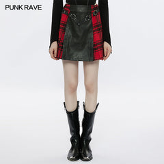Punk Rave OPQ-1318DQF Comfortable And Warm Plaid Splicing Cool Skirt?-??Punk Rave Clothing