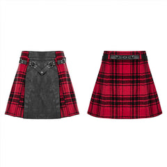 Punk Rave OPQ-1318DQF Comfortable And Warm Plaid Splicing Cool Skirt?-??Punk Rave Clothing