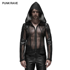 Punk Rave WY-1155XDM Punk Mesh Hoodie Short Hooded Coat?-??Punk Rave Clothing