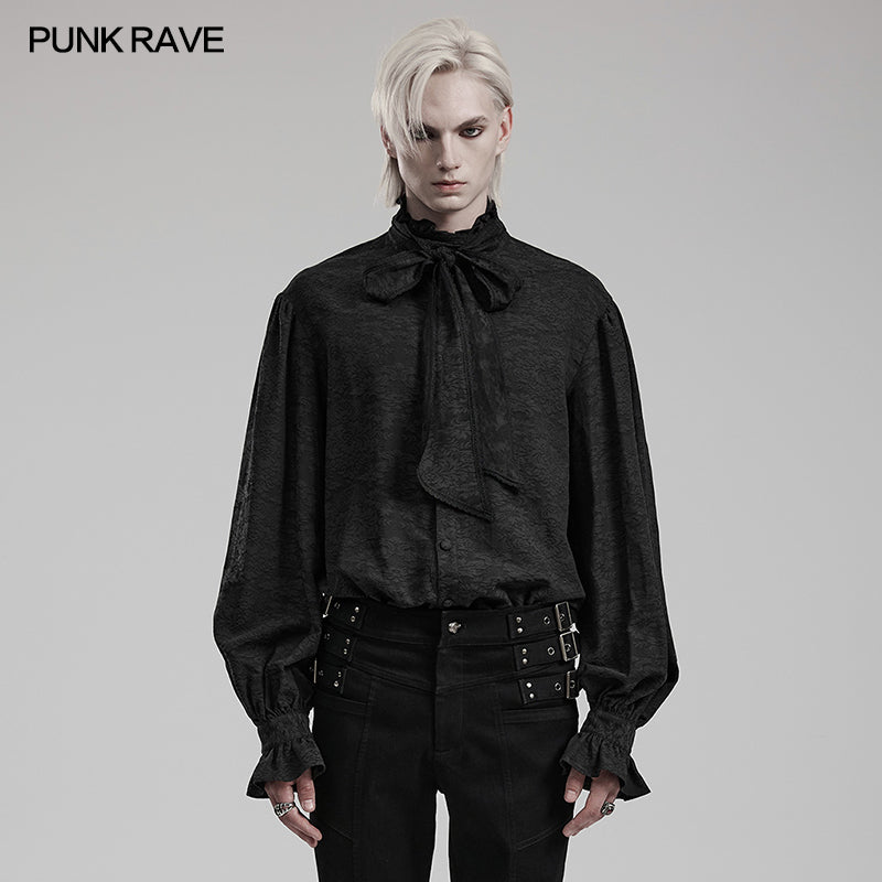 Punk Rave WY-1540CCM Standing Collar Mens Jacquard Goth Shirt?-??Punk Rave Clothing