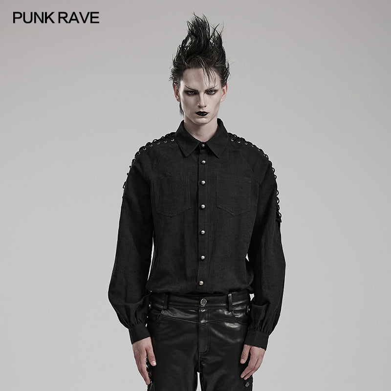 Punk Rave WY-1551CCM Eyelet Drawstring Exquisite Goth Shirt?-??Punk Rave Clothing