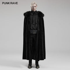 Punk Rave WY-1557DPM Warm Fur Collar Handsome Mens Goth Cloak?-??Punk Rave Clothing