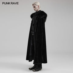 Punk Rave WY-1557DPM Warm Fur Collar Handsome Mens Goth Cloak?-??Punk Rave Clothing