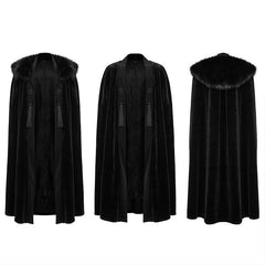 Punk Rave WY-1557DPM Warm Fur Collar Handsome Mens Goth Cloak?-??Punk Rave Clothing