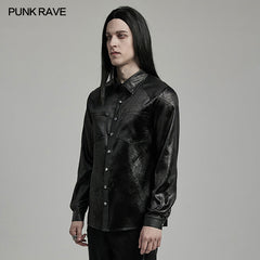 Punk Rave WY-1616CCM Rubberized Minimalist Goth Daily Mens Shirt?-??Punk Rave Clothing