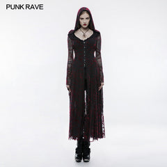 Punk Rave WY-836 Red Hooded Lace Long Dress Coat?-??Punk Rave Clothing