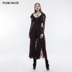 Punk Rave WY-836 Red Hooded Lace Long Dress Coat?-??Punk Rave Clothing
