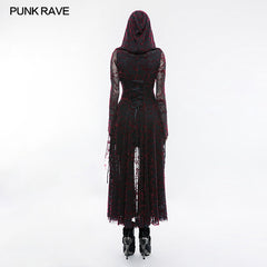 Punk Rave WY-836 Red Hooded Lace Long Dress Coat?-??Punk Rave Clothing