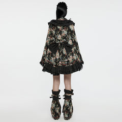 Q-114 floral Frilled Gothic Dress with Ribbon Accents and Layered Skirt?-??Punk Rave Clothing