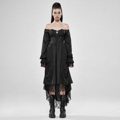 WQ-439LQF Gothic Dress Off-Shoulder Corset Lace Hem Midi Fashion