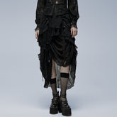 WQ-554BQF Gothic Skirt Layered Black Asymmetrical Lace Ruffle Design