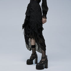 WQ-554BQF Gothic Skirt Layered Black Asymmetrical Lace Ruffle Design