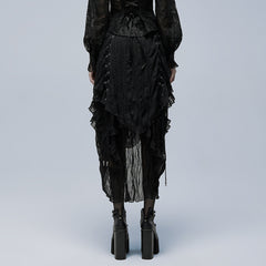 WQ-554BQF Gothic Skirt Layered Black Asymmetrical Lace Ruffle Design