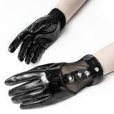 WS-382SSF Punk Accessories Black Studded Mesh Panel Gloves
