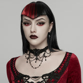 WS-896LHF Gothic Statement Necklace Black Beaded Lace Chain Choker