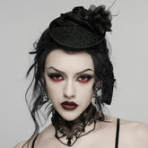 WS-901MZF Gothic Accessories Black Veil Fascinator with Floral Lace Details