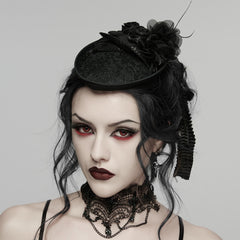 WS-901MZF Gothic Accessories Black Veil Fascinator with Floral Lace Details