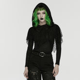 WT-1035TCF Gothic Mesh Hooded Punk T-Shirts for Women Rebel Fashion