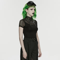 WT-1066TDF Edgy Mesh Strap Punk T-Shirts Gothic Fashion