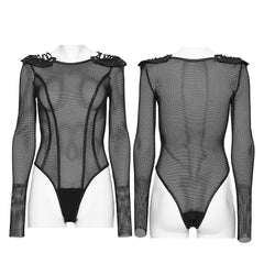 WT-1067TCF Mesh Long-Sleeve Punk Shirts with Shoulder Accents