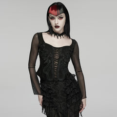 WT-1069TCF Gothic Lace-Up Sheer Sleeve Corset Shirt
