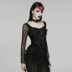 WT-1069TCF Gothic Lace-Up Sheer Sleeve Corset Shirt
